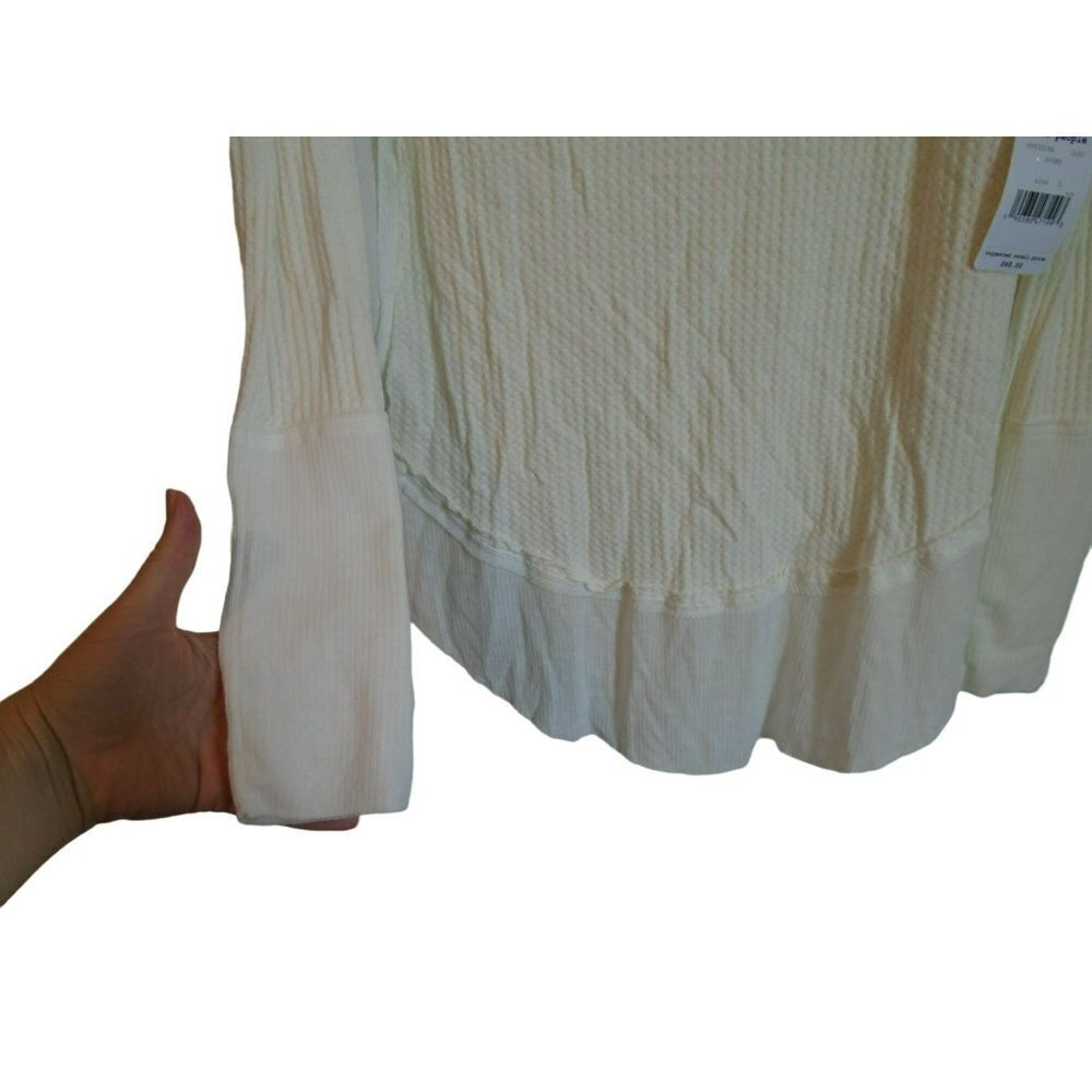 Free People We The Free Waffle Weave Long Sleeve Tee - L - Ivory - Picture 4 of 9